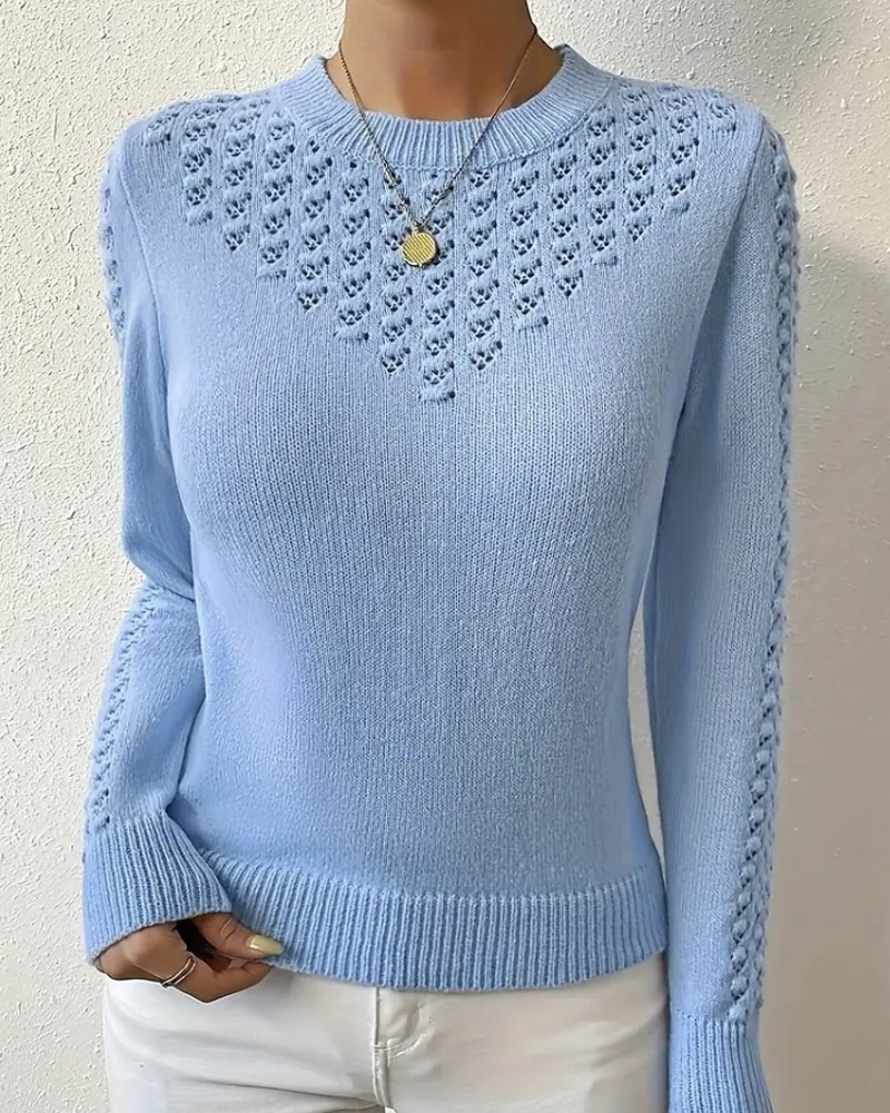 Women's Blouse Plain Modern Casual Long Sleeve Crew Neck Regular Tops Daily Going out Cut Out Blue Summer 2025 - $22.99 –P4