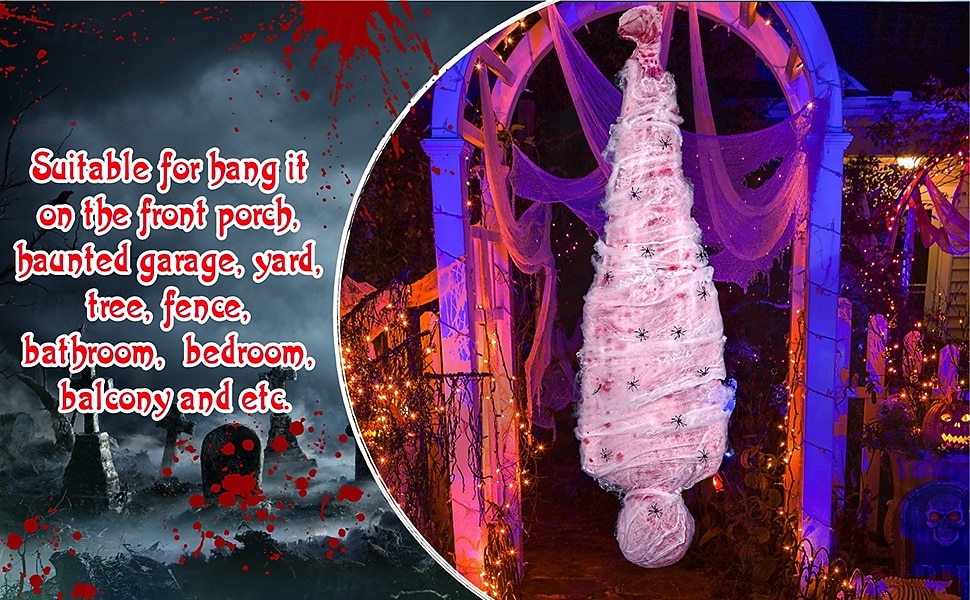 Adereços de Halloween para ambientes internos e externos - corpo de cadáver assustador com teia de aranha falsa e decoração de árvore pendurada, material plástico de estilo contemporâneo, sem penas, de 2025 por $23.99 –P7