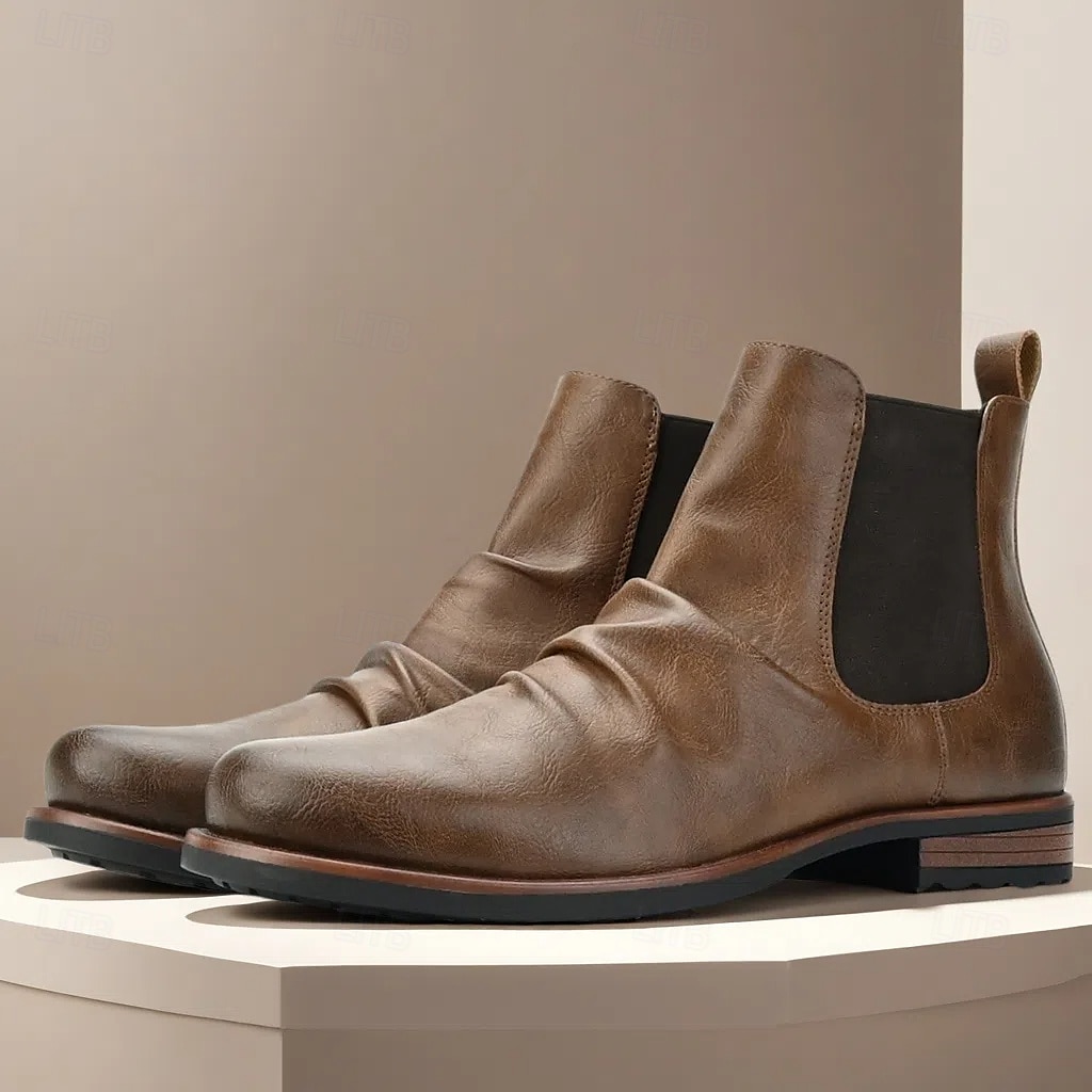 stivali chelsea da uomo in similpelle marrone – eleganti e moderni con lati elastici, ideali per riunioni formali e uscite informali del 2025 a $64.99 –P1