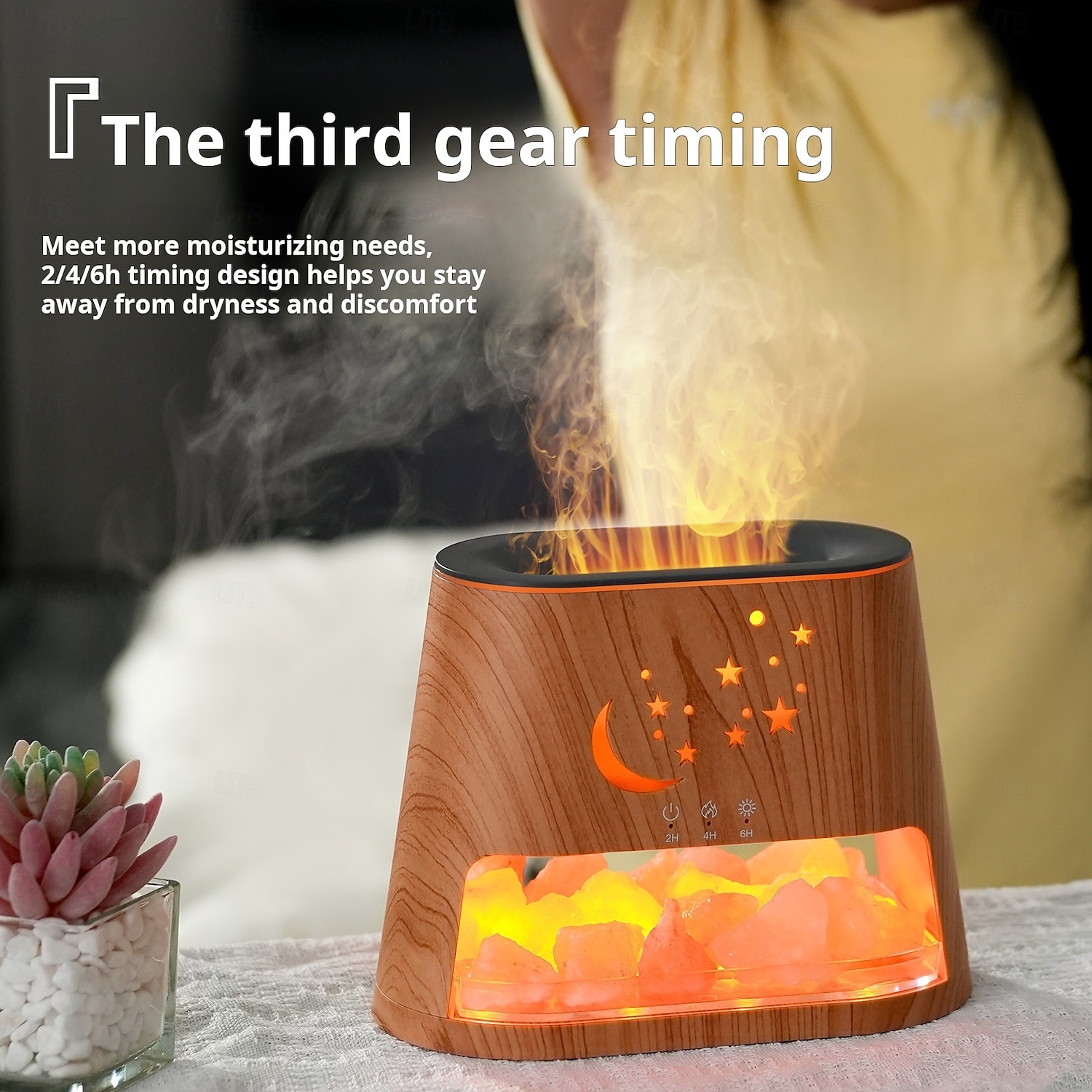1 Pc Natural Rock Aromatherapy Machine Humidifier Colorful Flame Atmosphere Light with Essential Oil Addition Hollow Star Moon Salt Stone Decorative Light Remote Control Timing DC24V Plug 2025 - GBP £23 –P11