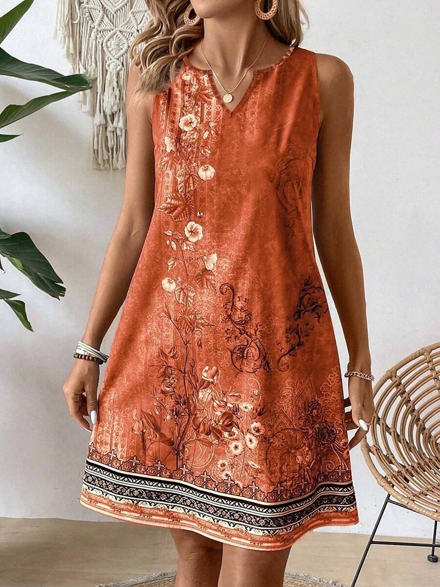 Damskie Sukienka mini Sukienka letnia Letnie sukienki Sukienka bez ramiączek Codzienny Codzienny Regularny Kwiaty Bez rękawów W serek Pomarańczowy Lato 2025 - $21.99 –P5
