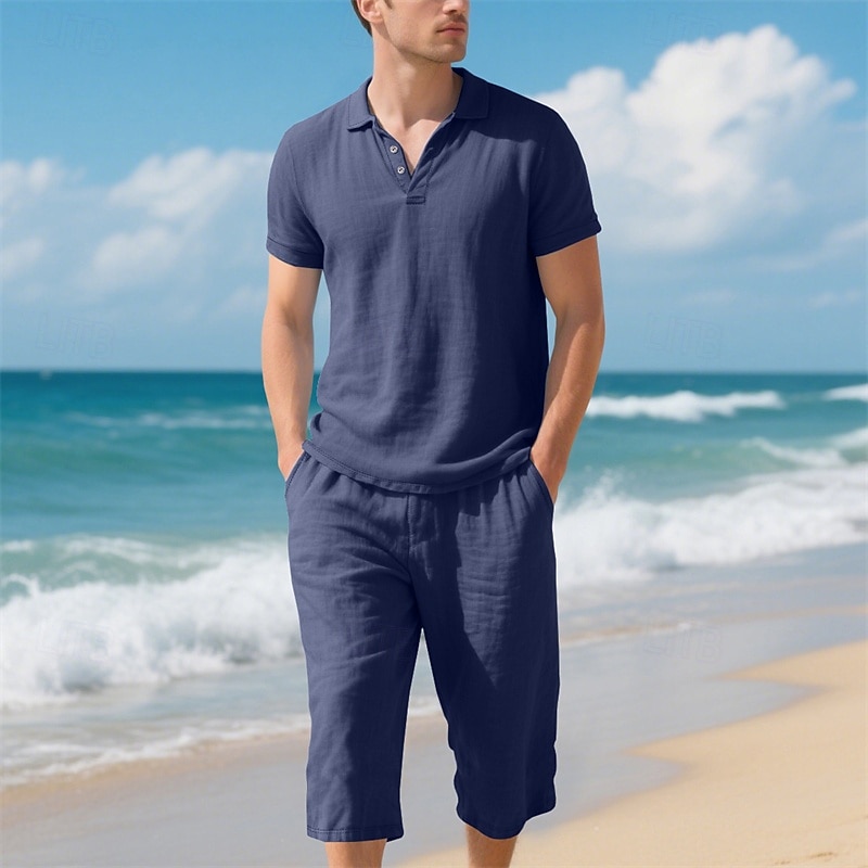 Men's Polo Shirts Golf Shirt Outdoor Daily Wear Lapel Short Sleeve Fashion Hawaiian Plain 2 Piece Summer Regular Fit Black White Navy Blue Khaki Army Green Light Sky Blue Polo Shirts 2026 - $37.99 –P19