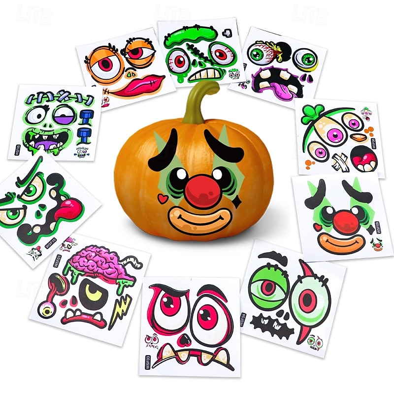 10 buc autocolante decorative cu dovleci de Halloween, creați mini autocolante cu fețe de dovleac pentru copii și copii mici, cadouri de Halloween pentru petreceri de tip „trick or treat” și 2025 - $6.49 –P7
