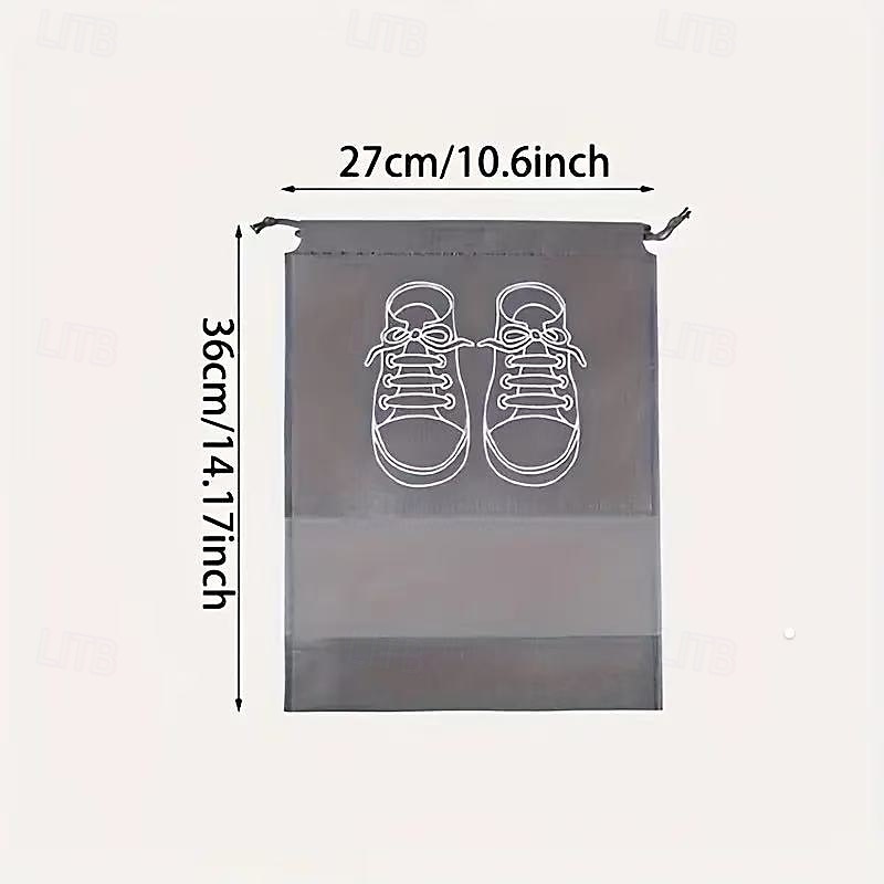 Confezione da 10 sacchetti porta scarpe da viaggio, organizer per scarpe antipolvere in tessuto non tessuto con chiusura a coulisse, finestra trasparente e design con stampa di scarpe bianche del 2025 a $5.49 –P1