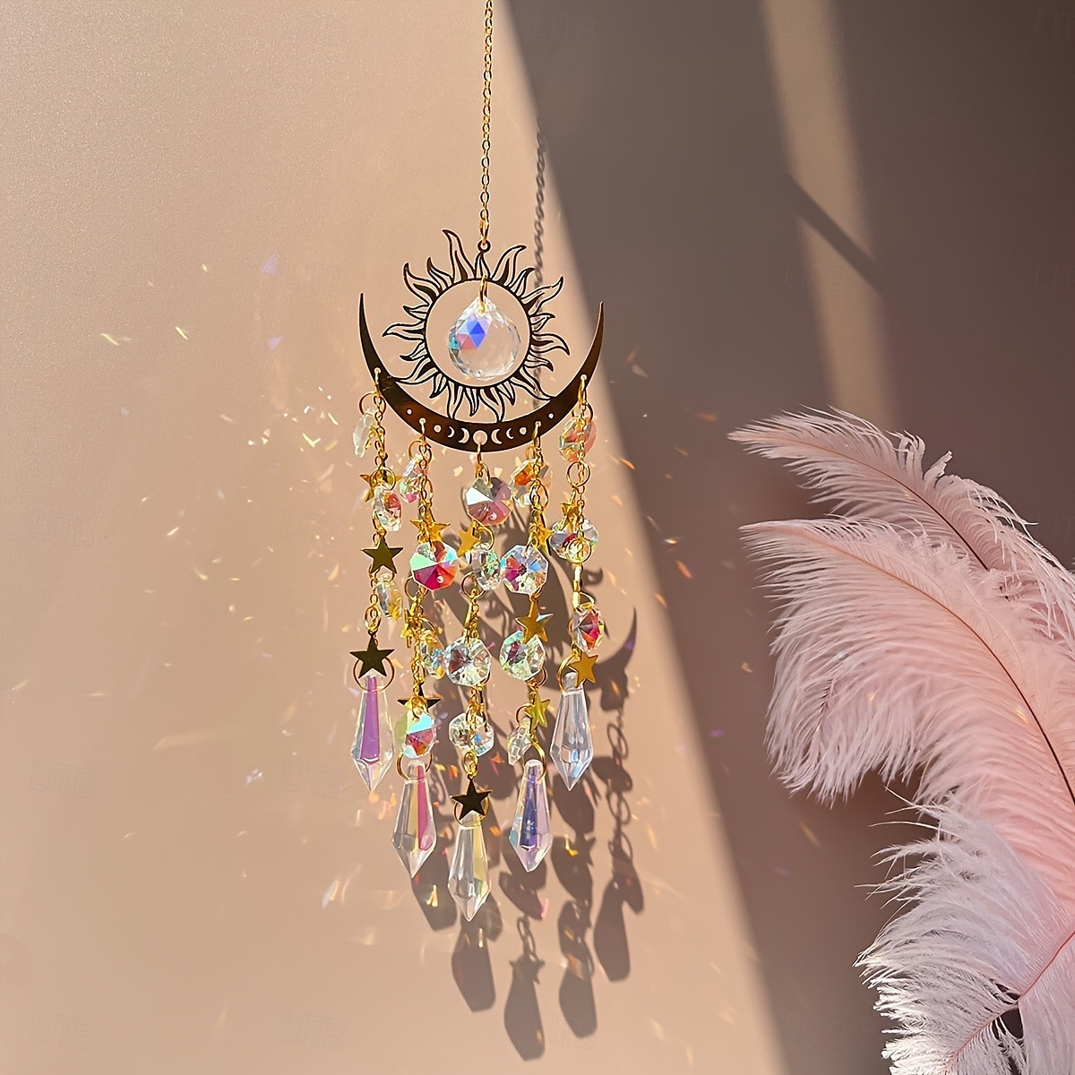 Crystal Sun Catcher Golden Flame Moon Hanging Ornament, AB Color Window Hanging Decor for Indoor Outdoor Garden Courtyard Bedroom, Suncatcher for Window Light Prism Decoration 2025 - $18.99 –P5