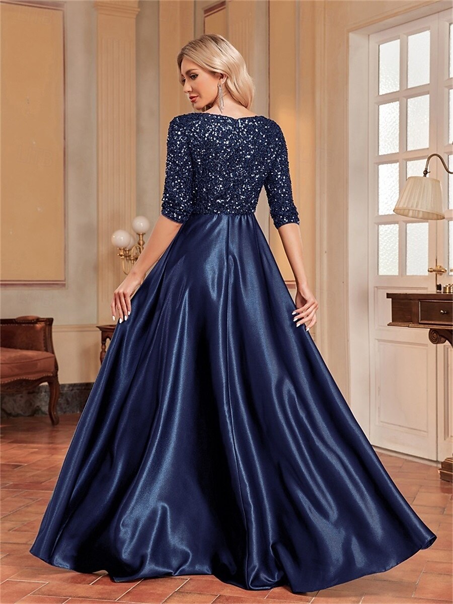 A-Line Quinceanera Dresses Elegant Dress Formal Wedding Floor Length Long Sleeve V Neck Polyester with Sequin 2025 - $99.99 –P19