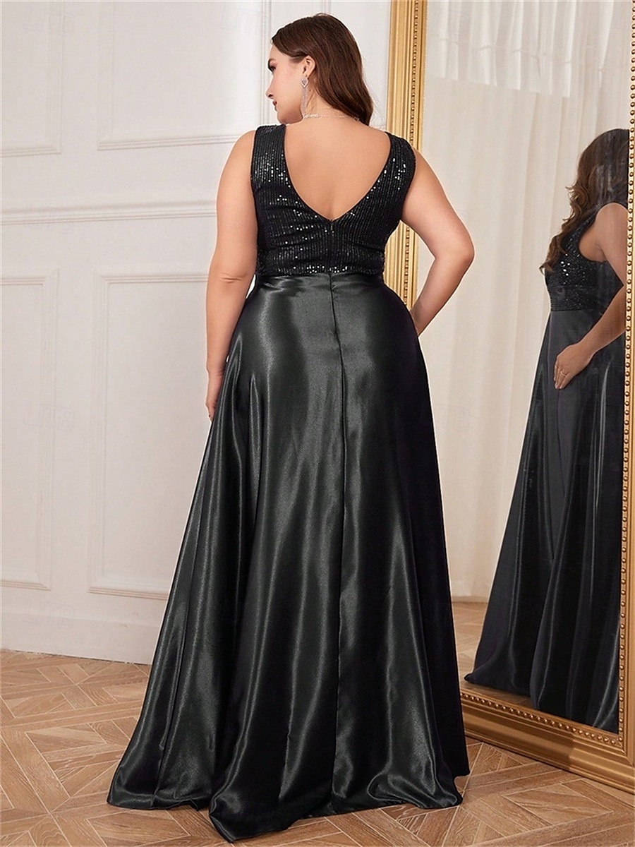 A-Line Plus Size Dresses Elegant Curve Dress Formal Wedding Floor Length Sleeveless V Neck Satin V Back with Pleats 2025 - $119.99 –P7