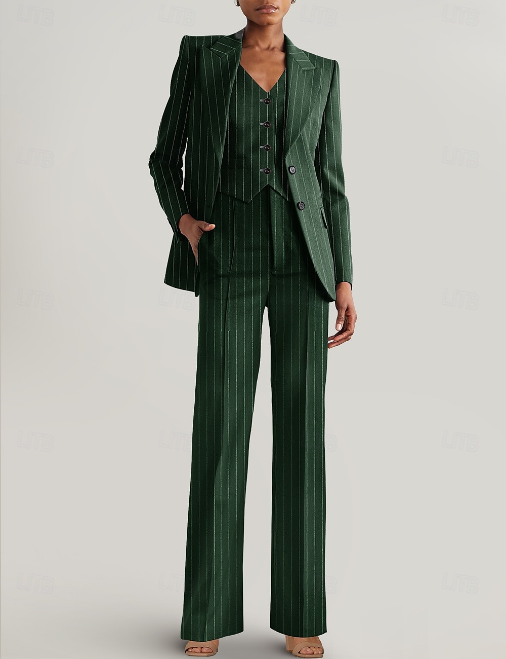 Nadrágöltöny 3 Részes Készlet Anyának a Menyasszonyhoz Tuxedo Esküvői Vendég Elegáns Blézer Klapák Bokahosszig Csíkos Hosszú Ujjú Zsebekkel 2025 - $199.99 –P12