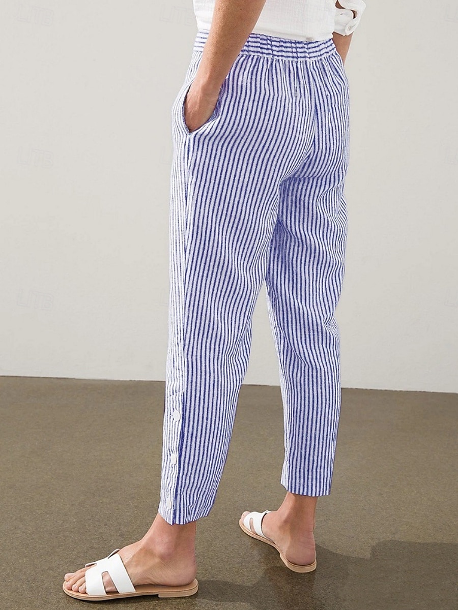 Per donna Chinos Vacanza Casual Lunghezza intera Vita Alta A righe Tasca Fascia Elastica Stampa Comodo Morbido Confortevole Micro-elastico All'aperto Streetwear Esercito verde Nero Rosa Blu Estate del 2025 a $19.99 –P2