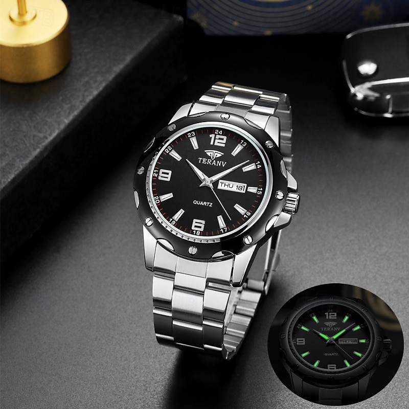 Ceas elegant pentru bărbați, cu brățară din oțel inoxidabil, cu cuarț, rezistență la apă IPX7, afișaj luminos pentru dată și zi, la modă și modern, casual, versatil, sportiv, ceas de mână bărbătesc 2025 - $15.99 –P4