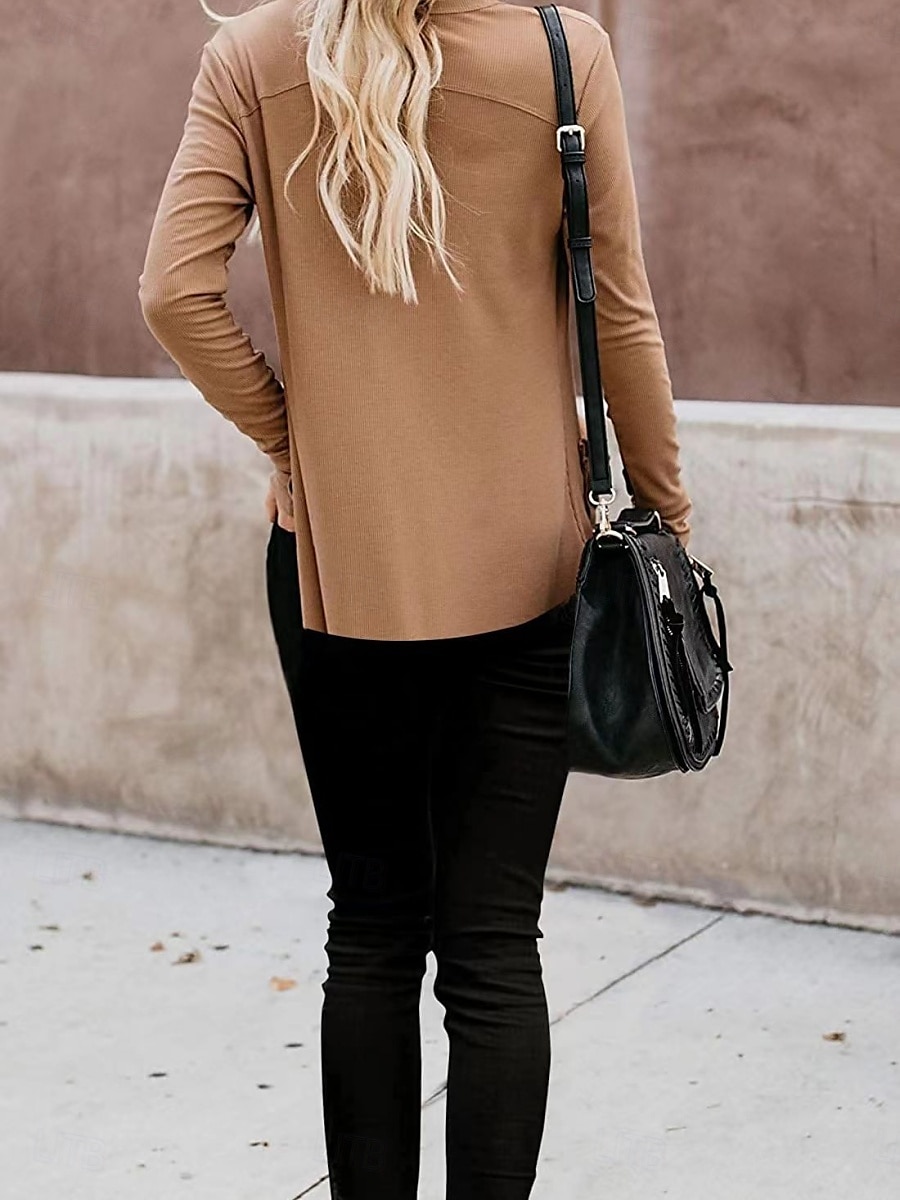 Dames Vrijetijdsjas Ademend Comfortabel Knop Zak Casual Effen Vakantie Straat Casual Alledaagse kleding Enkele rij knopen Normaal V-hals Normale pasvorm Lange mouw bovenkleding Wit Blozend Roze Khaki 2025 - $19.99 –P5