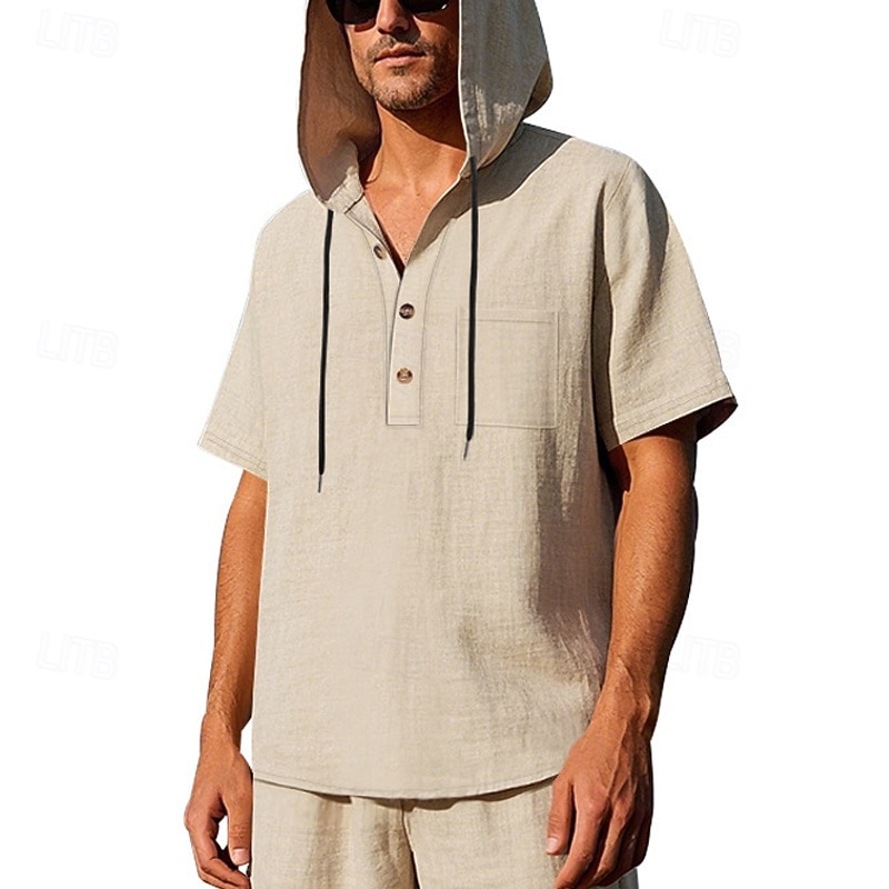 Voor heren T-shirt Henley-shirt T-shirts Shirt met korte mouwen Korte mouw Capuchon Zomer Lente Effen Modieus Ontwerper Basic Knop Vakantie Straat Uitgaan Zwart Wit Geel Top T-shirt voor mannen 2025 - $25.99 –P2