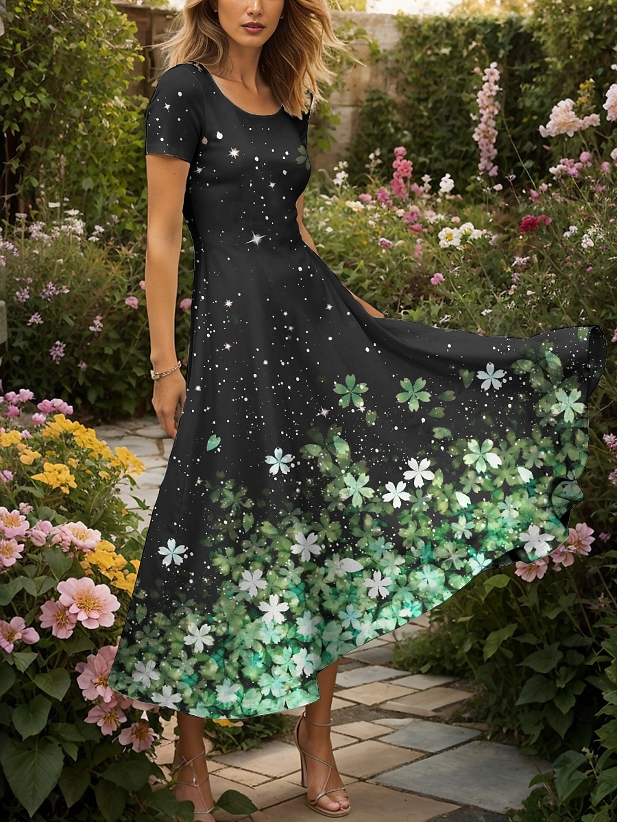 Women's Maxi Dress Knit Dress Casual Dress A Line Dress Summer Dress Elegant Vacation Casual Regular Fit Ombre Floral Graphic Short Sleeve Square Neck Pink Blue Purple Green Summer 2025 - $31.99 –P4