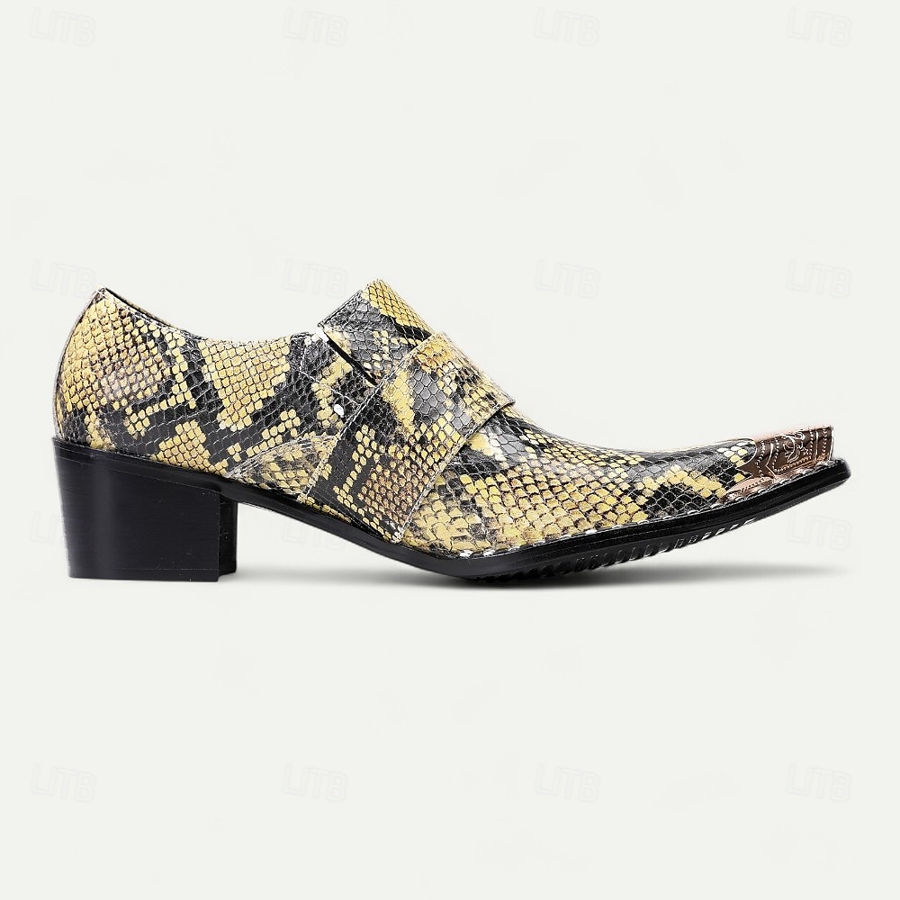 Chaussures habillées en cuir imprimé peau de serpent pour hommes – mocassins formels en cuir de vachette de qualité supérieure avec doubles boucles métalliques, bout pointu et clous pour les banquets en soirée, les galas de mode et les soirées masquées de 2025 ? $119.99 –P3