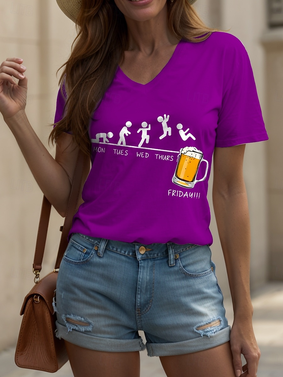 Oktoberfest Pentru femei Tricou Grafic Scrisă Epocă Stilat Clasic Manșon scurt În V Topuri obișnuite Zilnic Imprimeu Negru Alb Galben Roz Îmbujorat Roșu-aprins Vară Primăvară 2025 - $19.99 –P9