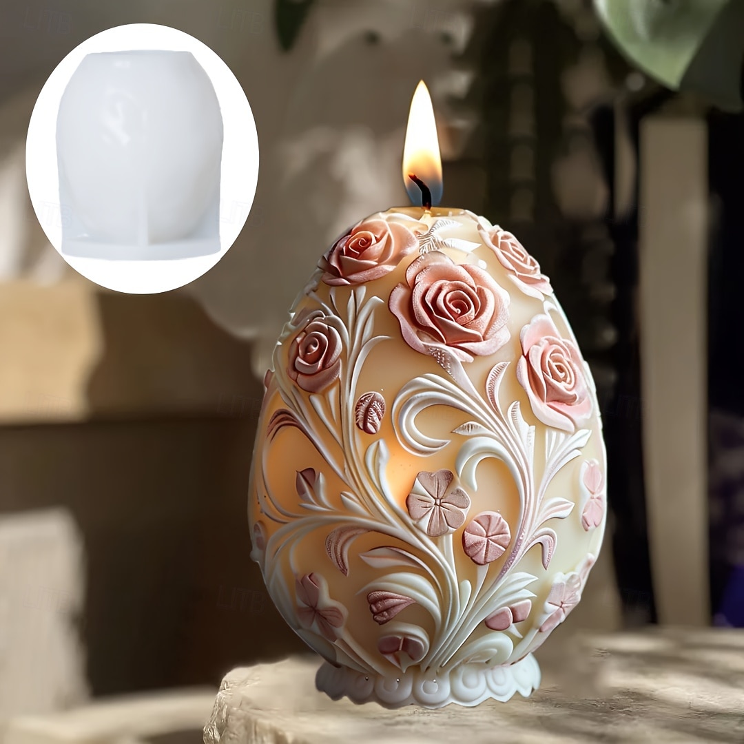 harpiksstøpeformer egglys silikonform rose preget egglysform påskeegg gipsharpiksform roseegg påskegave 2026 - $15.99 –P3