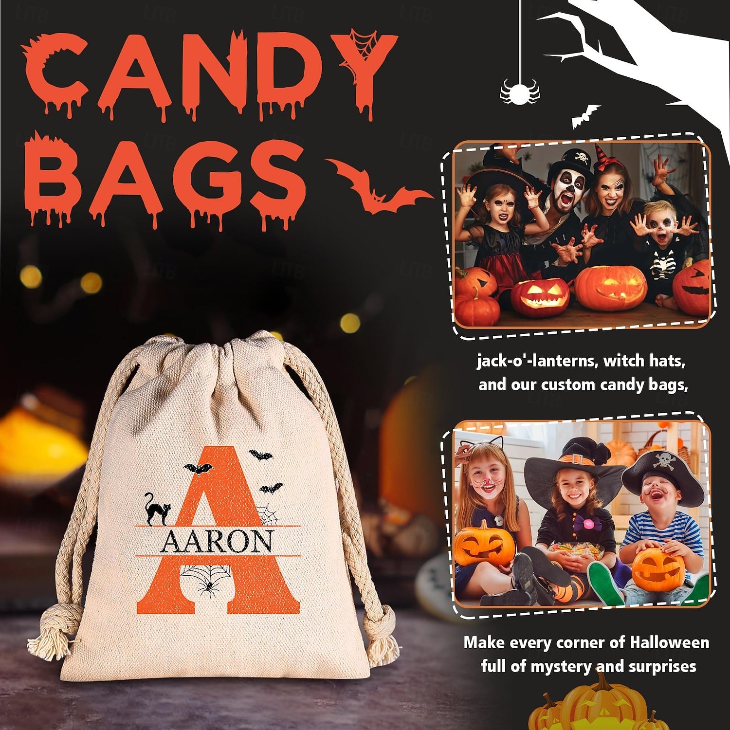 Personalized Halloween Treat Bag for Kids Custom Initial & Name Candy Tote Bag Basket for Trick or Treat, Durable Canvas Gift Sack for Candy & Small Toys 2025 - $11.99 –P5