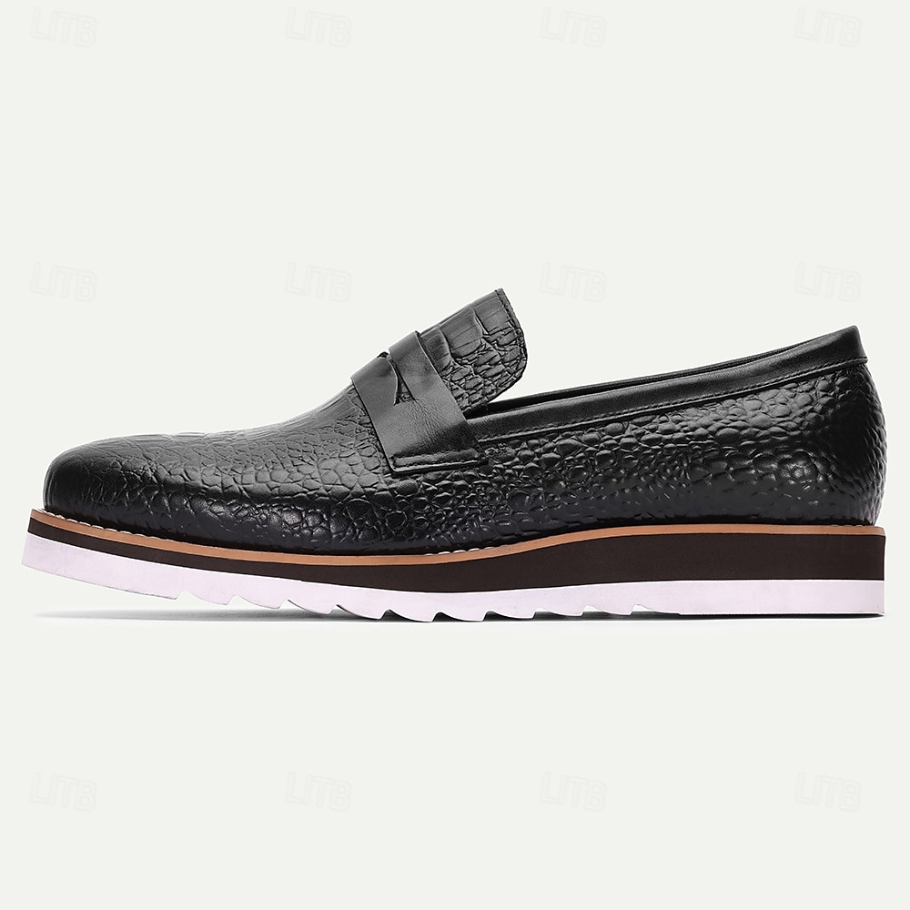 Herren-Loafer und Slipper aus echtem Rindsleder in Schwarz mit Krokoprägung – bequeme Freizeitschuhe für den Alltag und auf Reisen 2025 - $109.99 –P3