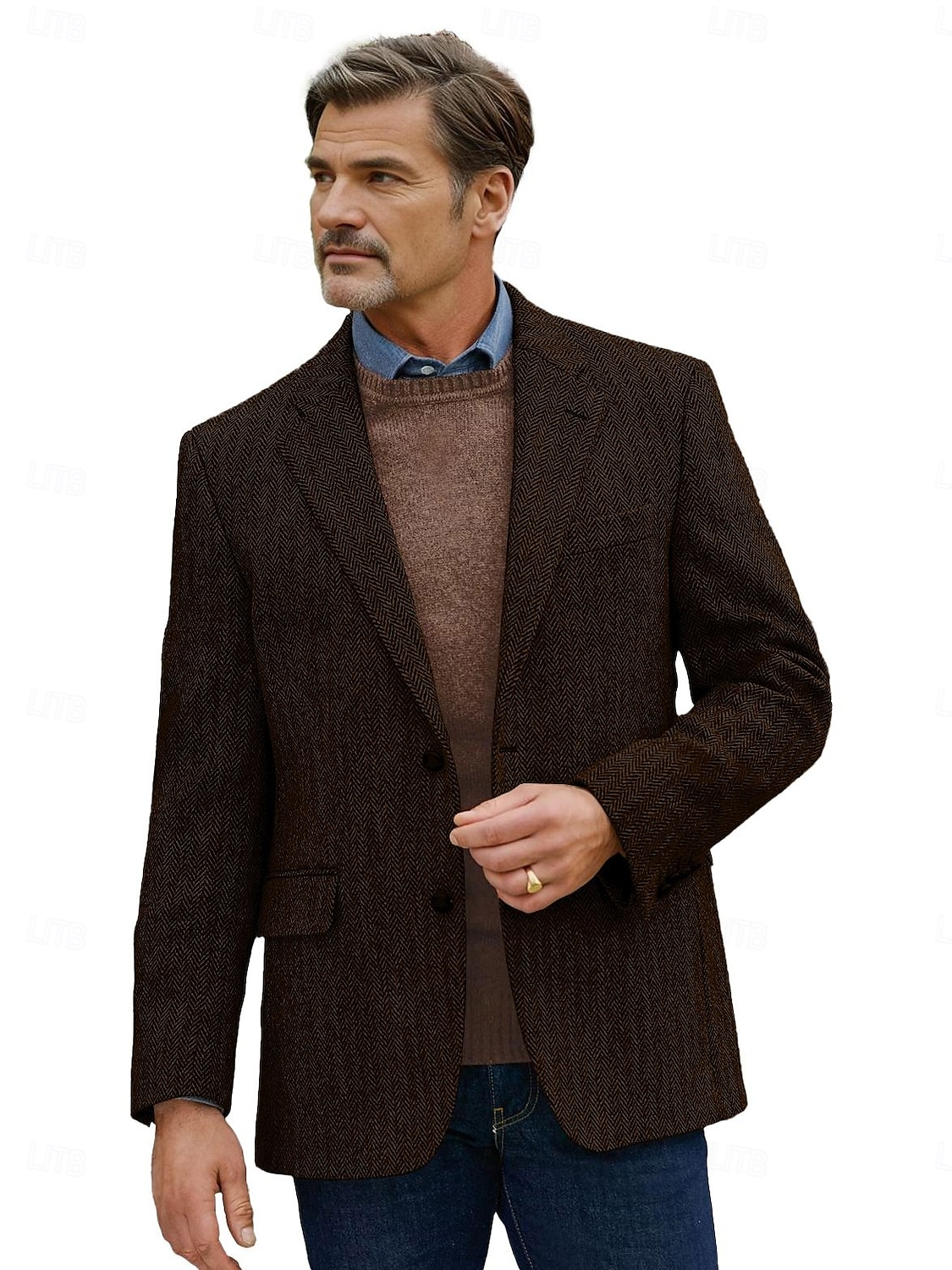 Men's Tweed Blazer Wool Herringbone Blazer Retro Vintage Classic Brown Standard Fit Single Breasted Two-buttons 2025 - $79.99 –P2