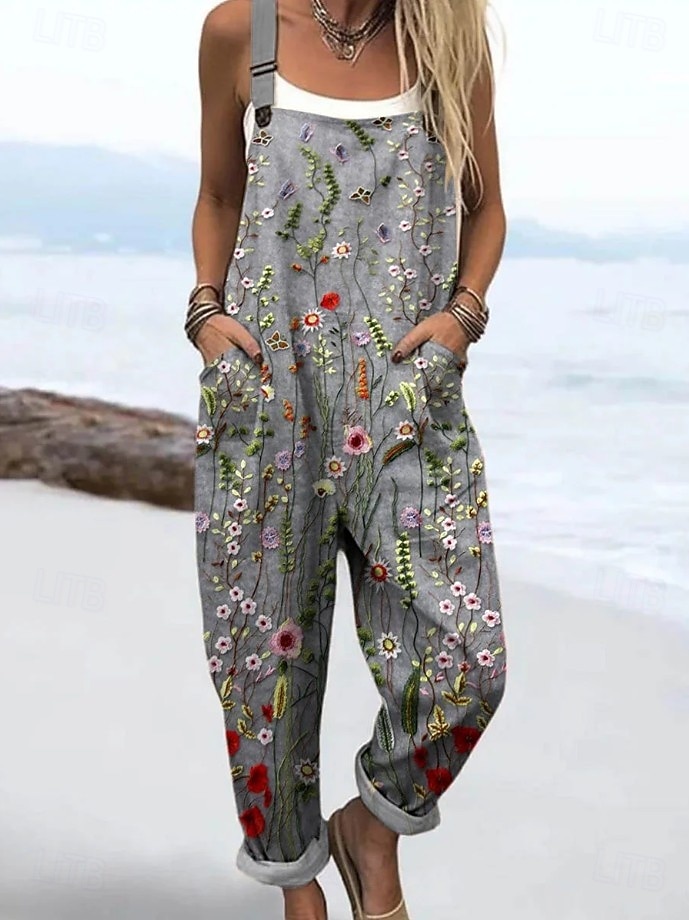 Women's Overall Active Floral Sleeveless Drawstring Vacation ...