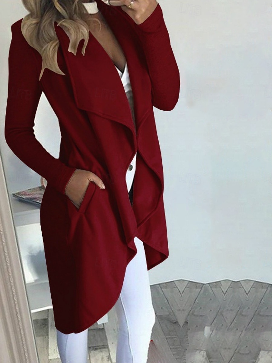 Dames Vrijetijdsjas Ademend Comfortabel Zak Modieus Casual Effen Vakantie Straat Casual Alledaagse kleding Open voorzijde Lang Strijkijzer Slank Lange mouw bovenkleding Zwart Wijn blauw Zomer Lente 2025 - $29.99 –P3