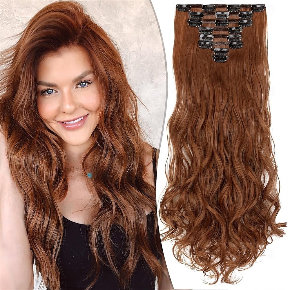 Extensions de cheveux à clipser 24 pouces 8 pièces mélange noir naturel gris argenté extensions de cheveux synthétiques longs ondulés extensions à clips épais double trame pour femmes de 2025 ? $26.99 –P4