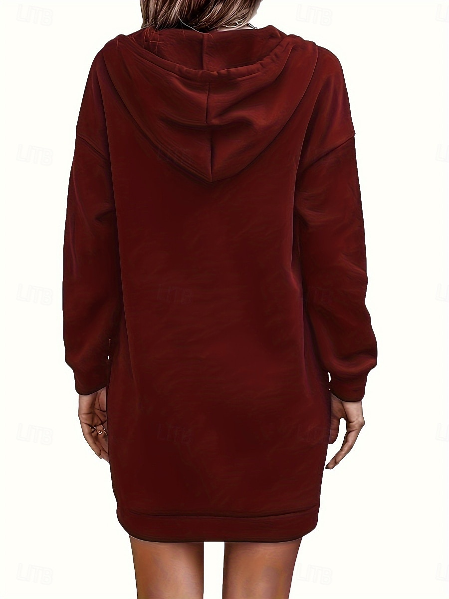 Damen Minikleid Shiftkleid Lässig Täglich Lässiger Schnitt Grafik Langarm Mit Kapuze Schwarz Weiß Rosa Wein Frühling Herbst Winter 2025 - $14.99 –P17