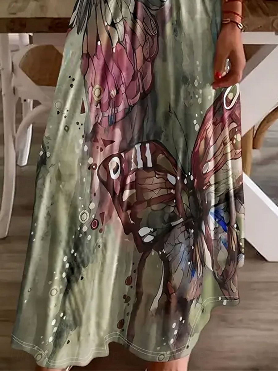 Damskie Sukienka maxi Codzienne sukienki Sukienka A line Letnie sukienki Elegancja Urlop Codzienny Regularny Kwiaty Graficzny Abstrakcja Krótki rękaw Dekolt w kształcie litery U Czerwony Jasnobrązowy 2025 - $30.99 –P6