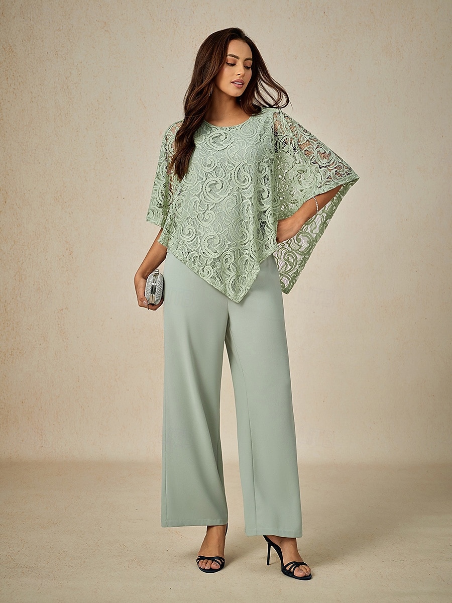 Women's Blouse Dressy Tops Plain Elegant Half Sleeve Crew Neck Regular Tops Wedding Guest Daily Lace Patchwork Layered Sage Green Summer Spring 2025 - $49.99 –P7