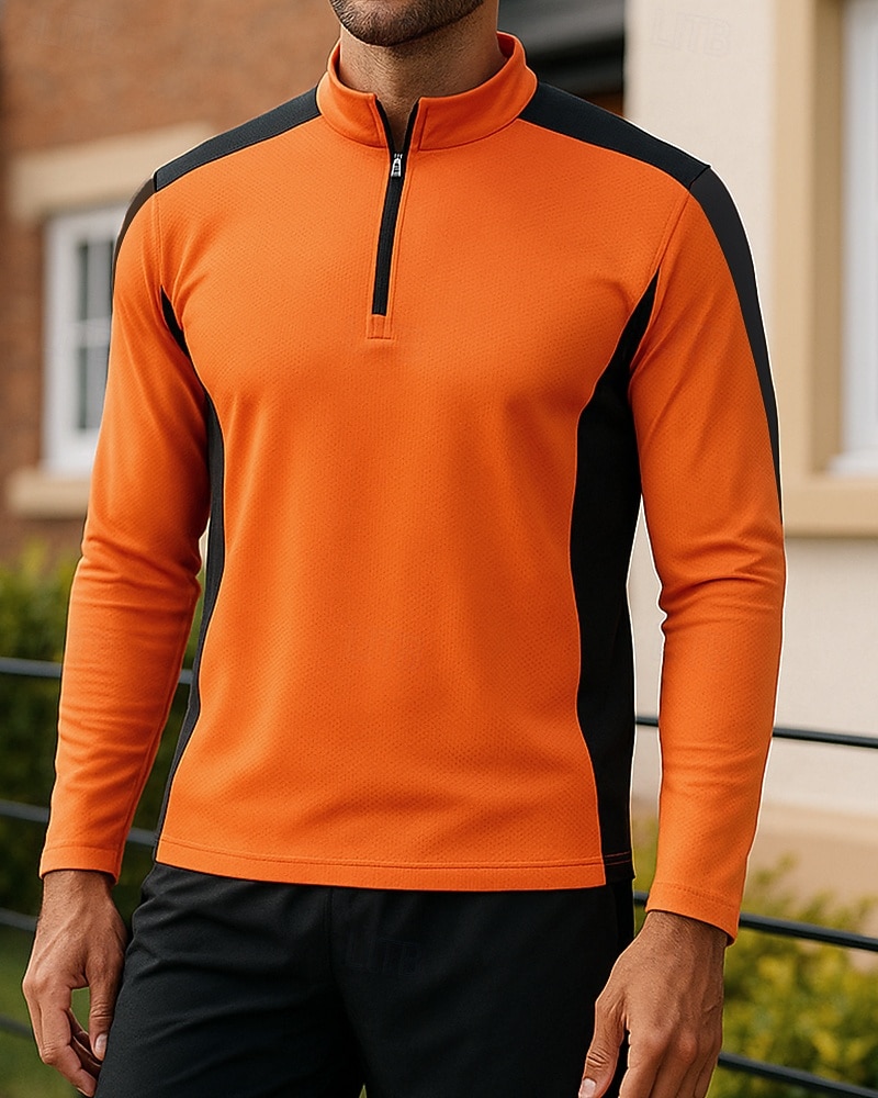 Муж. Рубашка тренировки Беговой верх Молния Длинный рукав Верхняя часть Одежда для спорта и отдыха Осень Пэчворк Быстровысыхающий Влагоотводящие Тренировка в тренажерном зале Тренировки Бег 2025 - $20.99 –P3