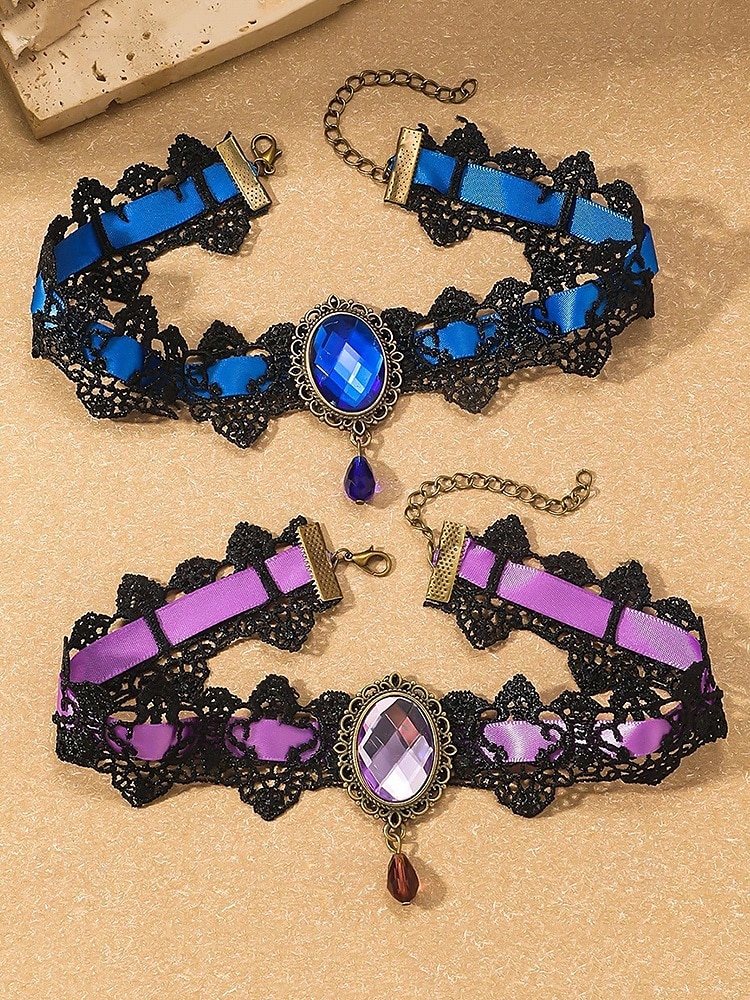 Collier ras du cou gothique en dentelle pour femme avec pendentif en pierre rouge, bijou vintage en velours noir pour fête d'Halloween et cosplay costumé de 2025 ? $7.99 –P8