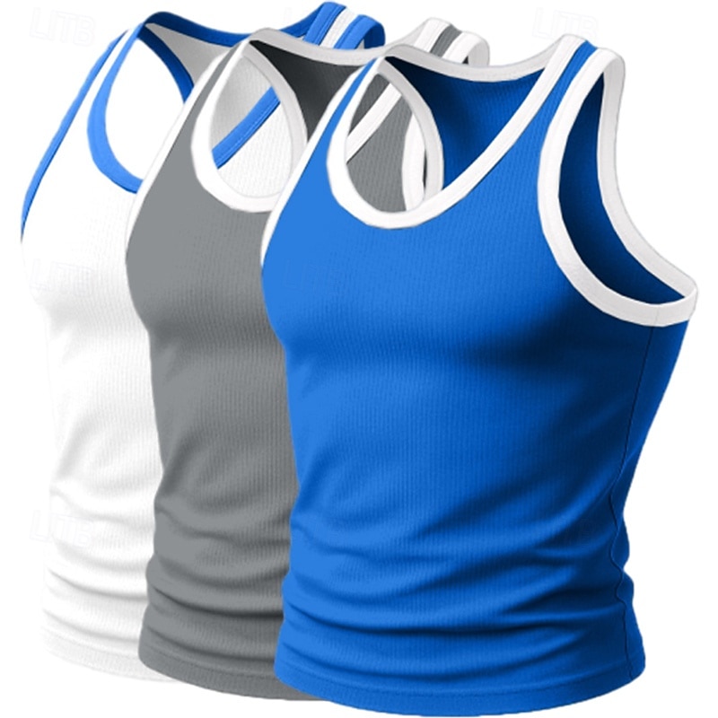 3-teiliges Herren-Tanktop, Unterhemd, ärmellos, Unterhemd, Unterhemd, ärmellos, U-Ausschnitt, Rundhalsausschnitt, Sommer, Farbblock, Pit-Streifen, Modedesigner, sportliches Tanktop 2025 - $25.99 –P6