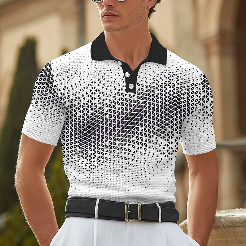 Miesten Geometrinen Vohveli poolopaidat Lyhythihainen Poolopaidat Kauluspaidat Business Casual liiketoiminta Urheilu- ja treenivaatteet Arki-asut 3D-tulostus Napit Kesä Musta Sininen Ruskea 2025 - $22.99 –P1