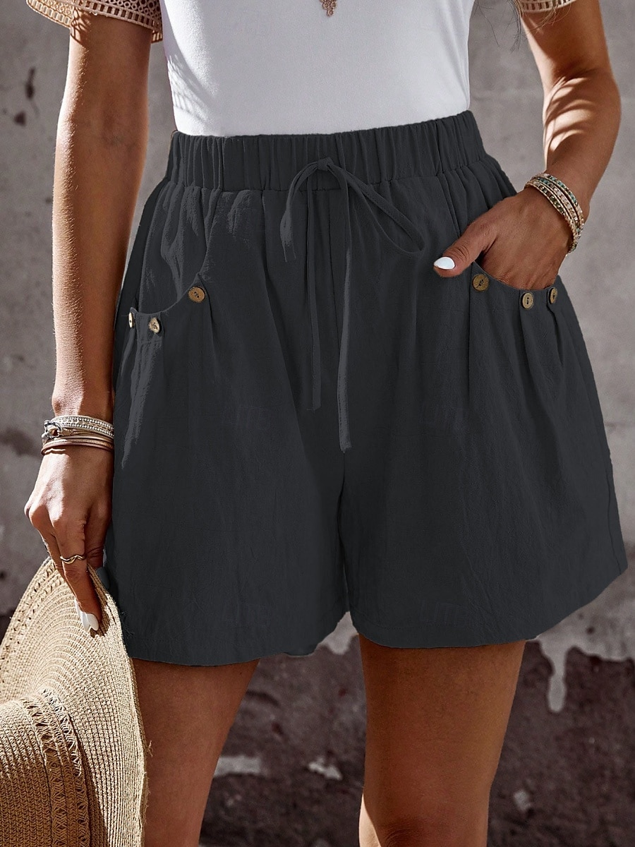 Mulheres chinês Calção Moda Roupa de rua Básico Curto Cintura Alta Tecido Bolsos Cintura elástica Confortável Macio Micro-Elástica Ao ar livre Férias Rua Azul marinho Preto Branco Verão Primavera de 2025 por $17.99 –P8
