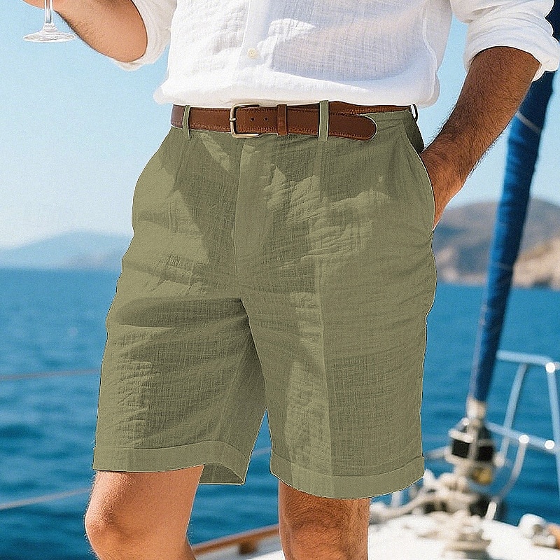Herr Shorts Linne Shorts Sommarshorts Beach Shorts Ficka Knappar Slät Komfort Andningsfunktion Kort Semester Helgdag Strand Hawaiisk Boho Svart Vit 2025 - $21.99 –P3