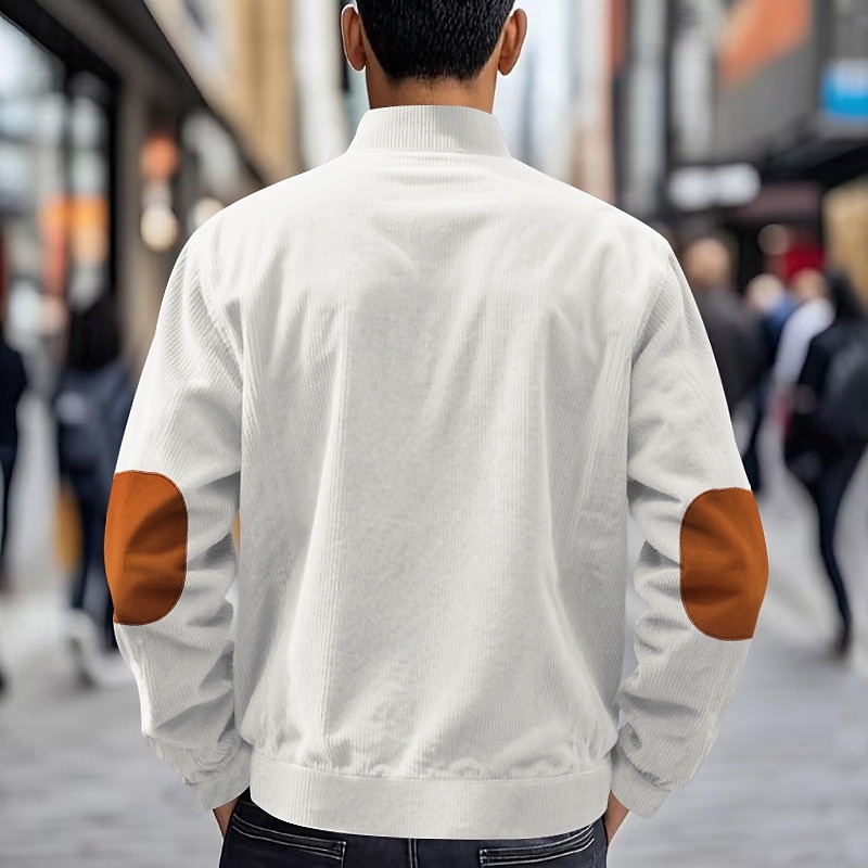 Men's Lightweight Jacket Corduroy Jacket Casual Jacket Vacation Daily Pocket Spring Fall Color Block Fashion Classic Stand Collar Regular Apricot Black White Yellow Wine Jacket 2025 - $29.99 –P2