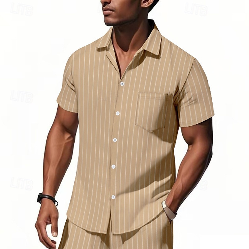Per uomo Camicia Camicia di lino Camicia casual Camicia con Bottoni Camicia di cotone A righe Vacanza Streetwear Nero Bianco Blu marino Cachi Manica Corta Collo ripiegato Estate Abbigliamento del 2025 a $21.99 –P18