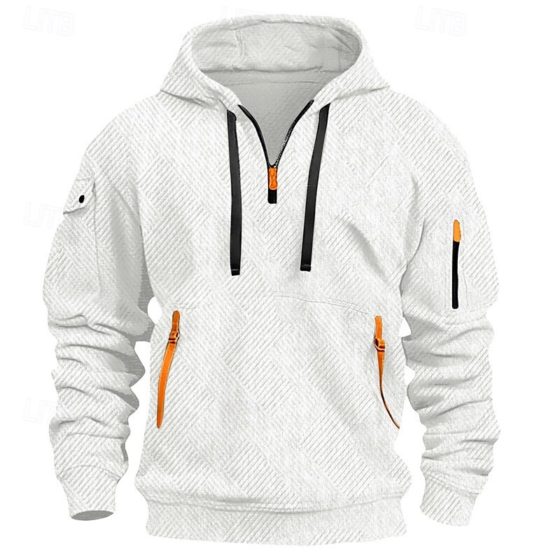 Hombre Sudadera Sudadera con capucha y cremallera de un cuarto Negro Blanco Rojo Azul Piscina Caqui Con Capucha Plano Jacquard Bolsillo Deporte Diario Festivos Poliéster Ropa de calle Básico Casual 2025 - $30.99 –P2