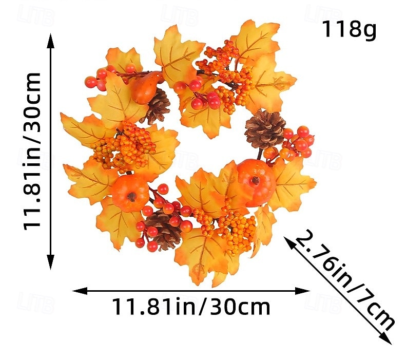 إكليل الخريف للباب الأمامي، عيد الشكر، حصاد الخريف، ديكور داخلي وخارجي، الهالوين، إكليل التوت واليقطين وأوراق القيقب، ديكور منزلي 2025 - $12.99 –P3