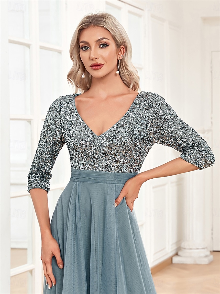 A-linjainen Quinceanera-Mekot Elegantti Mekko Virallinen Häät Lattiapituus Puolihihainen V-kaula-aukko Tylli Strassilla 2025 - $99.99 –P11