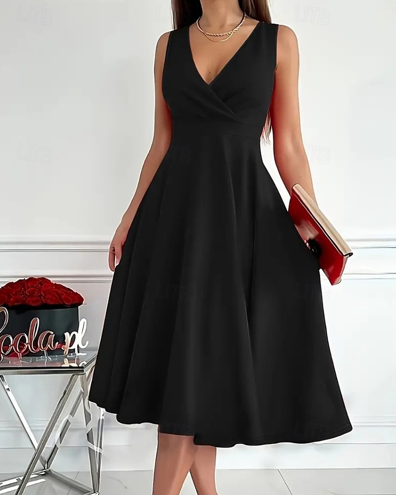 Femmes Robe Midi Robe d'été Mode Moderne Extérieur Vacances Quotidien Coupe régulière Uni Sans manches Col en V Noir Rouge Bleu Été de 2025 ? $22.99 –P3