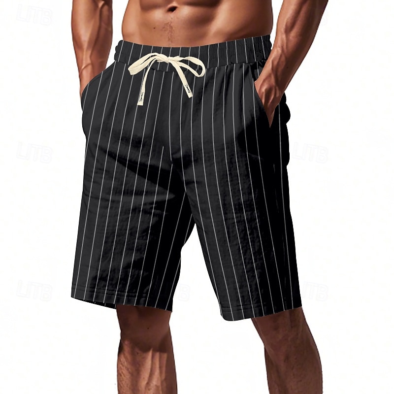 Voor heren Korte broek Linnen korte broek Zomer korte broeken Strandshorts Trekkoord Zak Elastische taille Gestreept Comfort Ademend Korte Strand Vakantie Feestdagen Hawaii Boho Zwart Marineblauw 2026 - $20.99 –P16