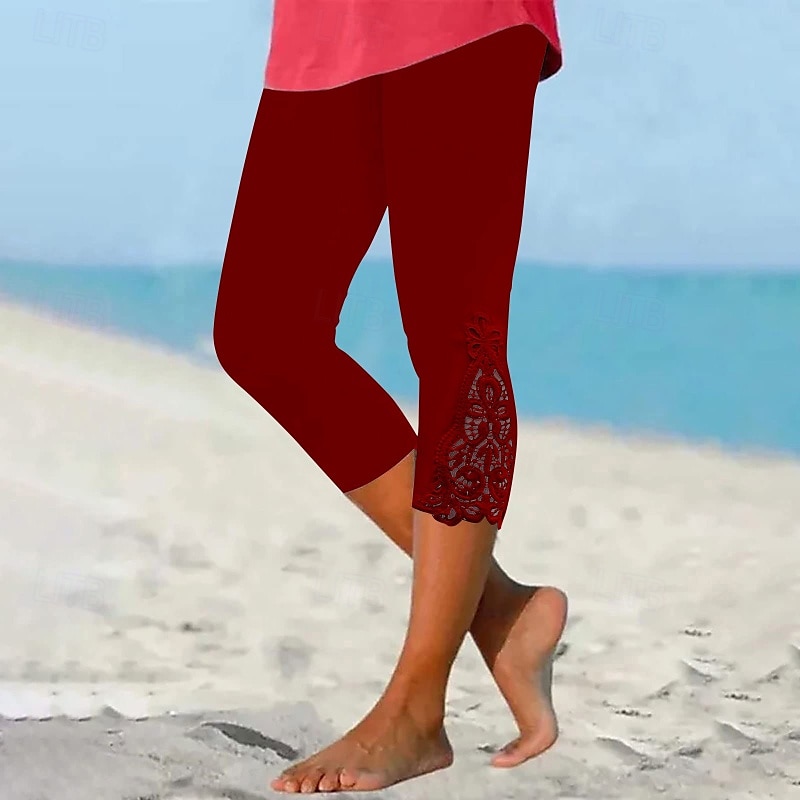 Damen Caprihose Leggings Streetwear Lässig Wadenlang Natürliche Taille Einfach Spitze Patchwork Elastischer Bund Bequem Außenbereich Outdoor Urlaub Alltagstauglich Wein Hellhimmelblau Schwarz Gelb 2025 - $14.99 –P3