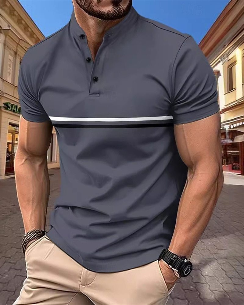 Men's Golf Shirt Golf Polos Shirts Casual Sports Stand Collar Short Sleeve Basic Modern Color Block Patchwork Buttons Summer Spring Regular Fit Black Navy Blue Sky Blue Dark Green Brown Gray Golf 2026 - $21.99 –P13
