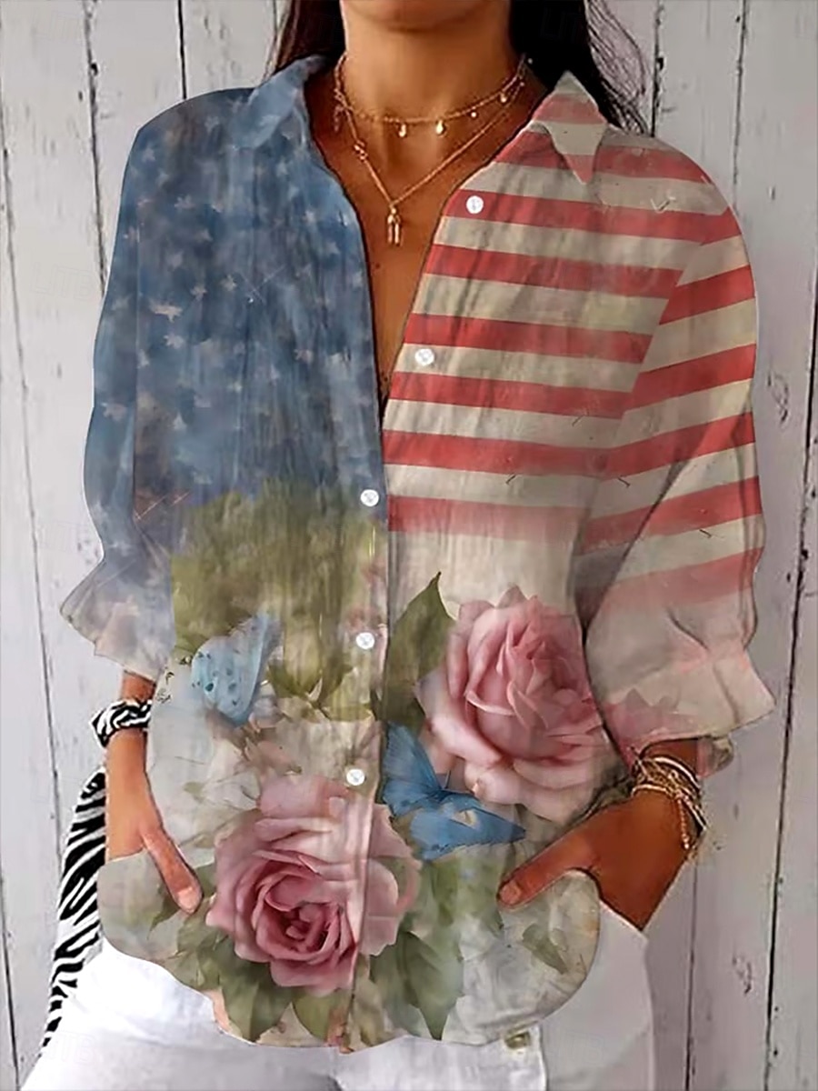 Womens Hemd Leinenähnlich Atmungsaktiv Leicht Button-Down Tunika Hemdkragen Lange Ärmel Blumengrafik Vintage Tropical Täglich Reguläre Tops Arbeit Täglicher Feiertagsdruck Rot Blau Grün Frühling 2026 - $36.99 –P6