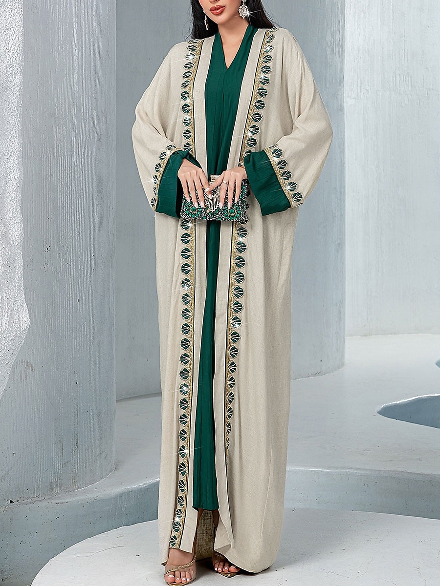 Dress Sets Mother of the Bride Dress Elegant V Neck Floor Length Chiffon Long Sleeve with Sequin Lace 2025 - $129.99 –P9