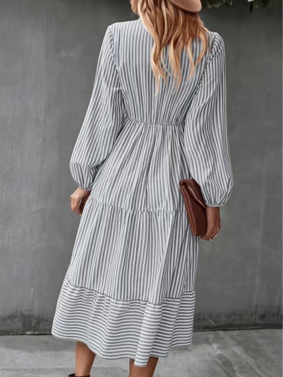 Pentru femei Rochii Midi Rochie A line Casual Zilnic Potrivire Largă Dungi Manșon Lung În V Negru Albastru piscină Trifoi Primăvară Toamnă 2025 - $39.99 –P6
