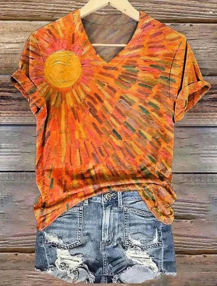 Femmes T-shirt Fleuri Graphique Plantes ancien Mode Hawaïen Manche Courte Col en V Hauts Réguliers Quotidien Sortir Week-end Imprimé Jaune Rose Claire Bleu Violet Orange Été Printemps de 2025 ? $19.99 –P4