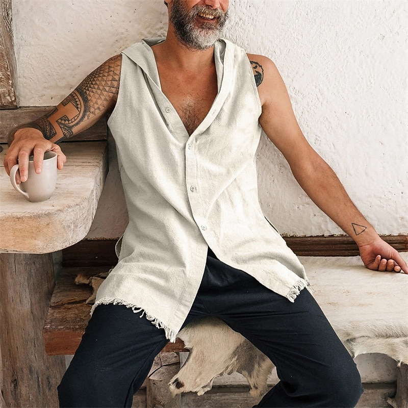Herren Tank Top Weste Unterhemd Ärmelloses Shirt Ärmellos Mit Kapuze Sommer Einfach Mode Designer Basic Knöpfe Urlaub Straße Ausgehen Schwarz Beige Top T-Shirt für Herren 2025 - $24.99 –P1