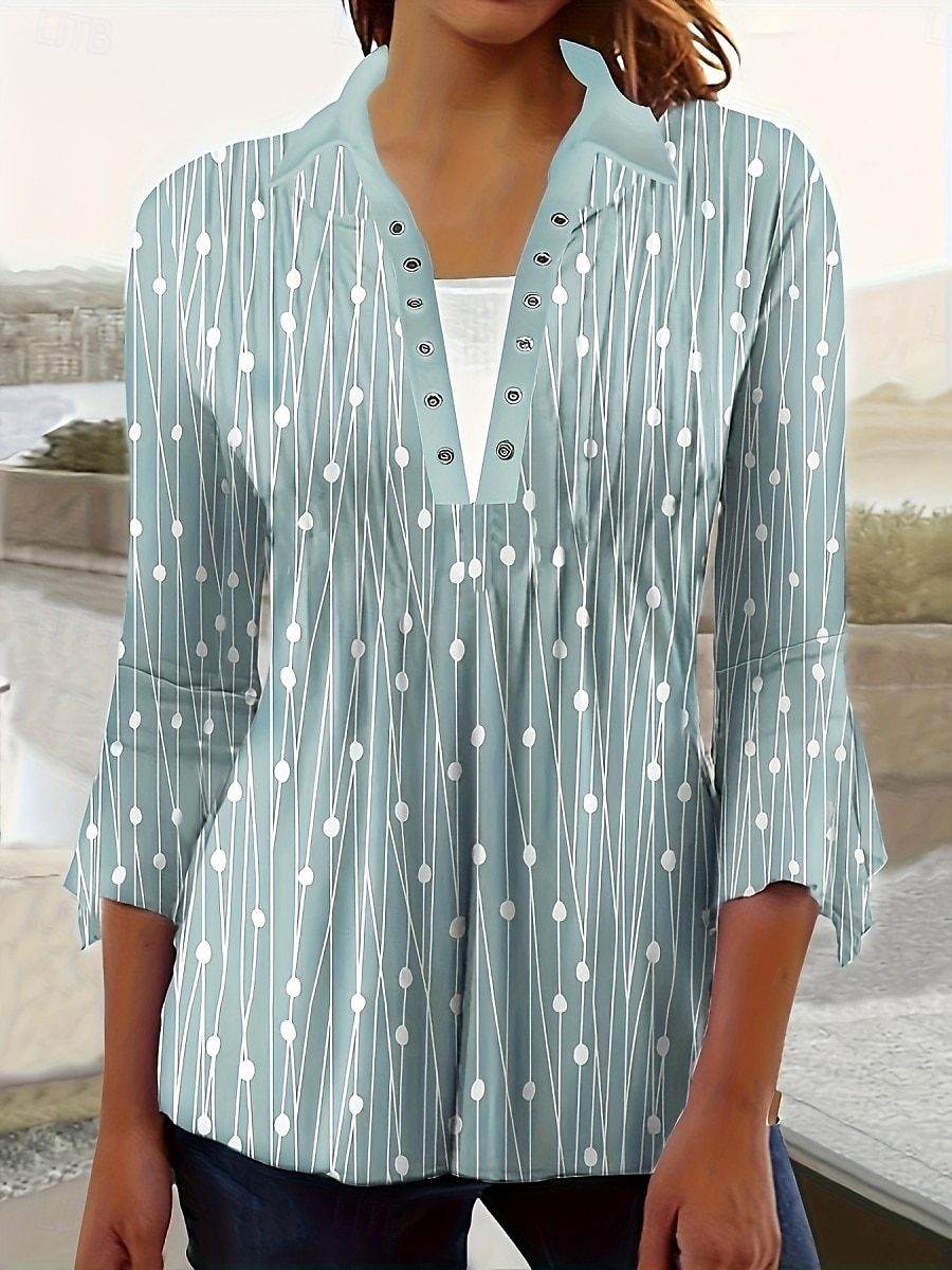 Femmes Chemisier Fleuri Graphique ancien Occasionnel Manche 3/4 Col de chemise Hauts Réguliers Quotidien Patchwork Imprimé Noir Blanche Bleu Violet Été Printemps de 2025 ? $24.99 –P1